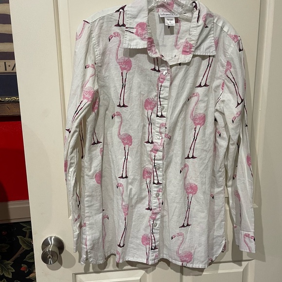 Catalog Favorites Standing Flamingo Print Pattern Long Sleeve Dress Shirt Size L - Picture 1 of 7